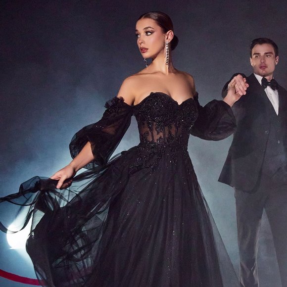 NEW LONG OFF THE SHOULDERS STRAPLESS TULLE DRESS REMOVABLE SLEEVES AND ZIP CD948 - Picture 8 of 10